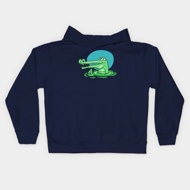 funny crocodile cartoon Kids Hoodie by anticute